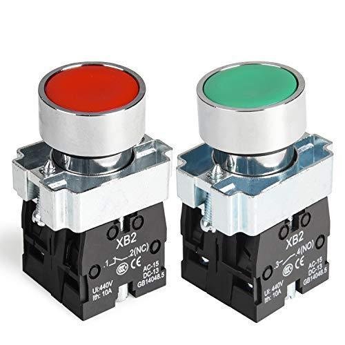 2Pcs 22MM Momentary Push Button Switch Red Green 1NO 1NC Metal Head XB2-11BN-G&R (1 Red 1 Green)