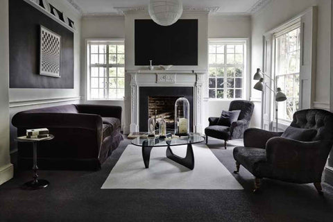 black lounge white rug