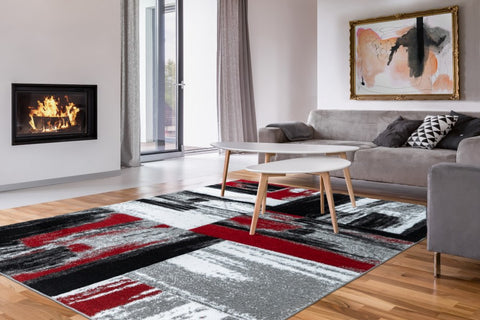 red black white grey geometric rug