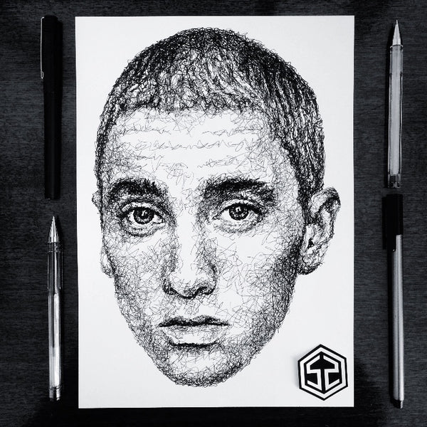 Kritzelzeichnung von Marilena Hamm alias Scribblezone, die ein Porträt von Rapper Eminem zeigt.