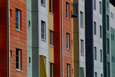 Block of residential apartments in different colours