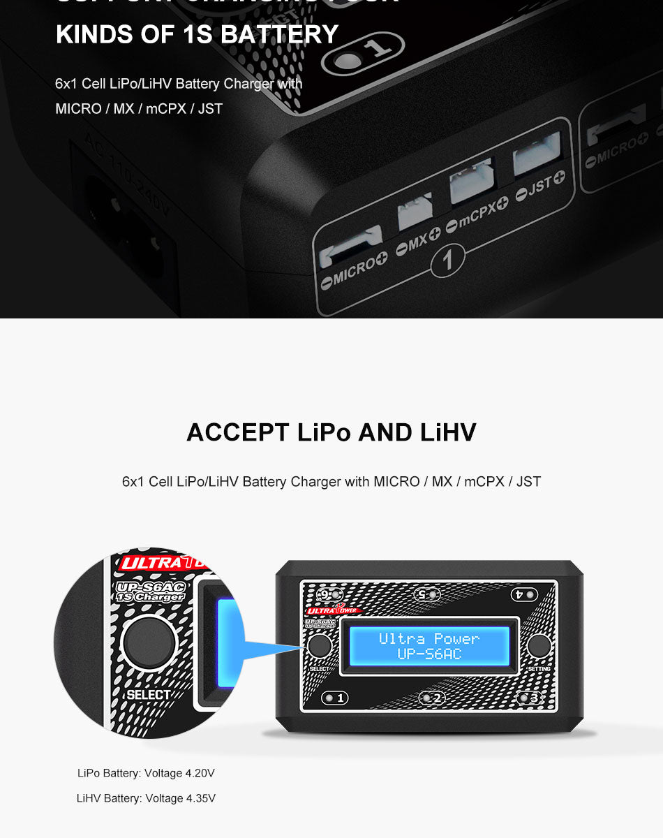 Ultra Power Up S6ac 6x4 35w 1s Ac Dc Lipo Lihv Battery Charger With