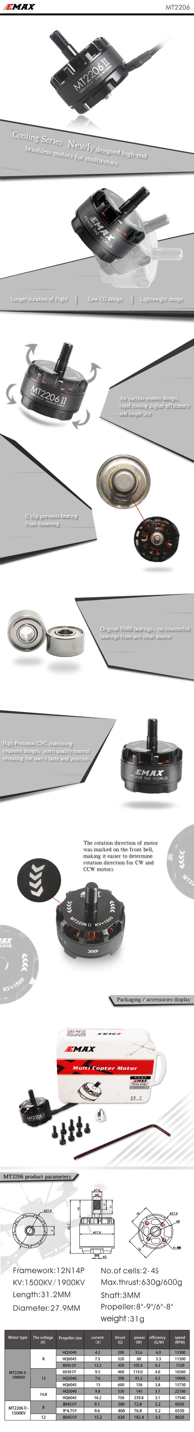 Moteur drone pas cher Emax MT 2206 1500 KV - RC 3000