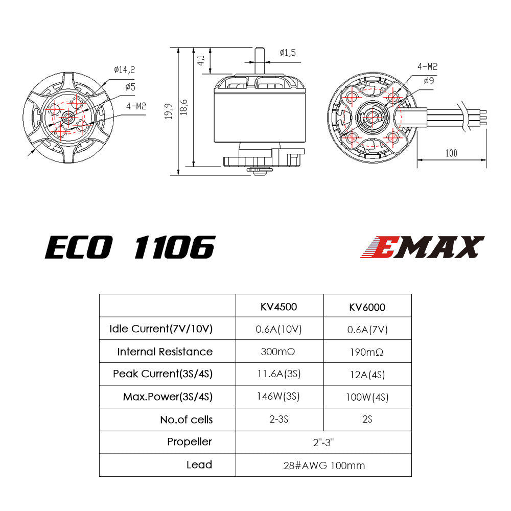 EMAX ECO Micro 1106 23S 6000KV CW Brushless Motor For FPV Racing RC