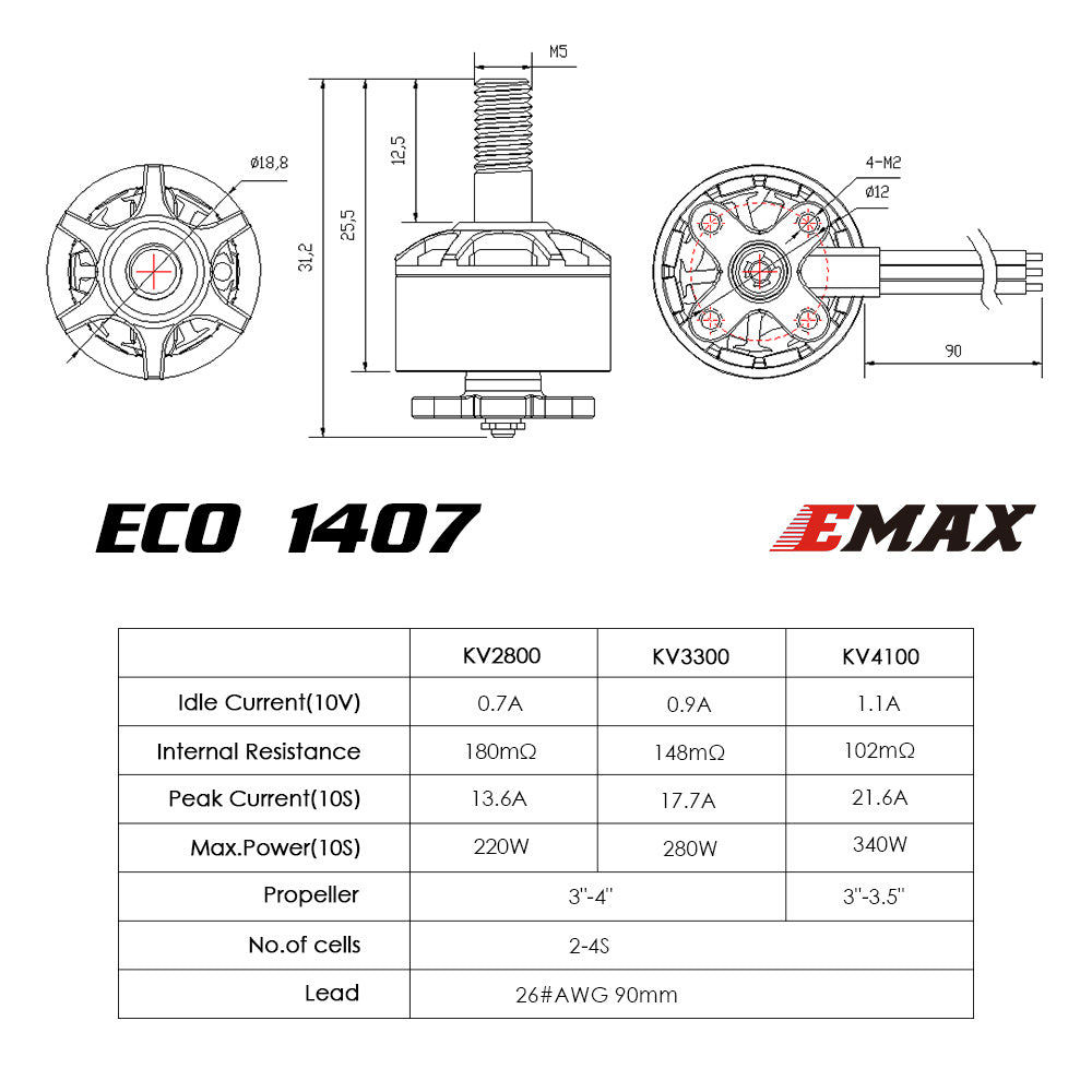 Moteur sans balais ECO Micro Series 1407 - 4100kv 3300kv 2800kv