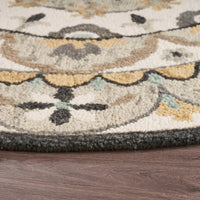 4? Round Gray and Ivory Floral Bloom Area Rug