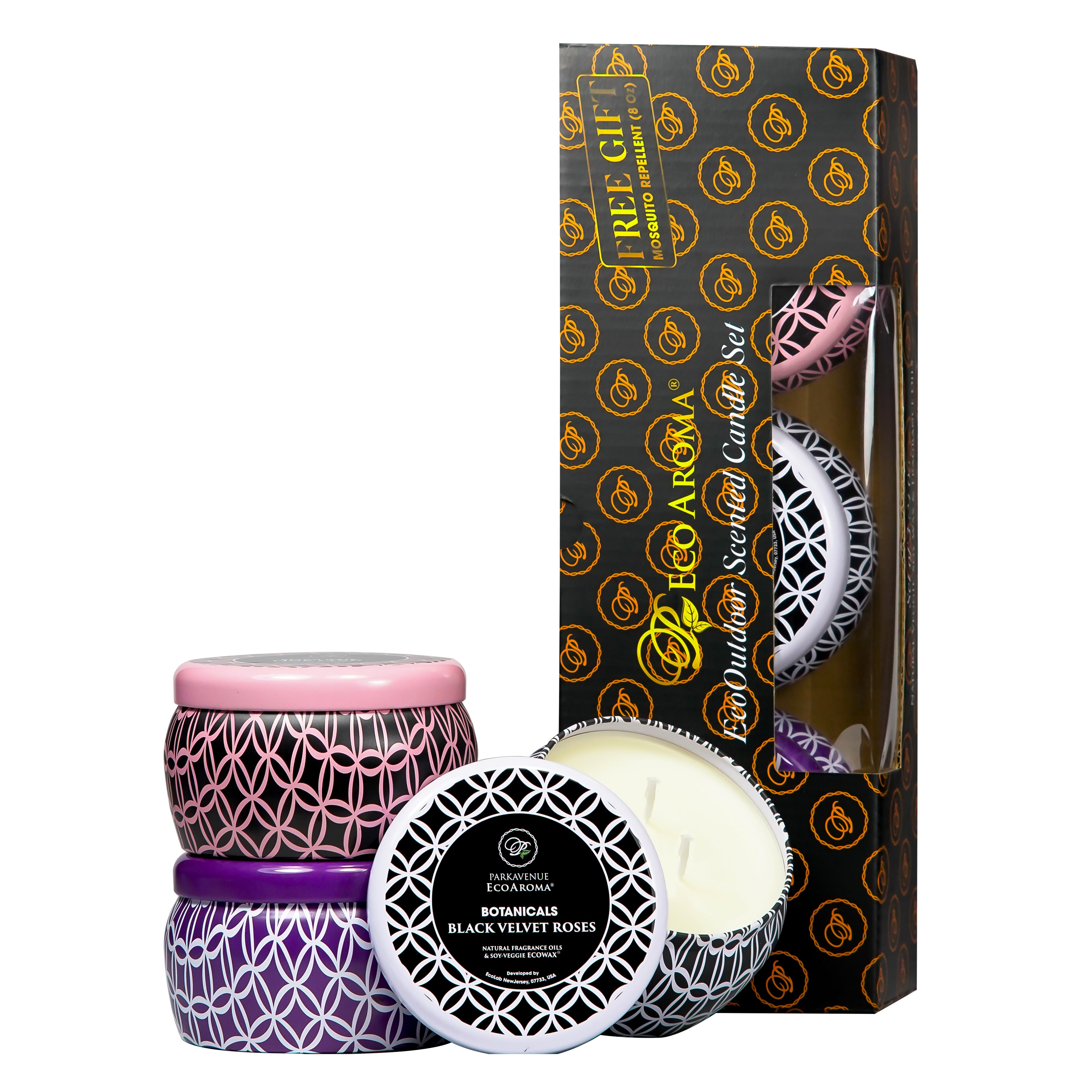 Lavender & Vanilla - Velvet Rose - Pink Sands -  Scented Tin-can Candles Promotion Free Scent Mosquitoes Repel 3-Pack