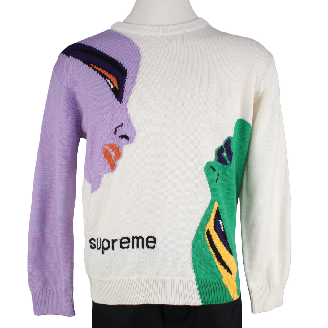 L 白 Supreme Faces Sweater Cream 21fwニット/セーター | grupomedigas.com.br - ニット/ セーター