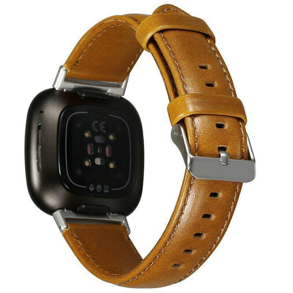 for Fitbit Versa 3 / Sense Leather Strap Band Bracelet Wristband Replacement[Brown,Large]