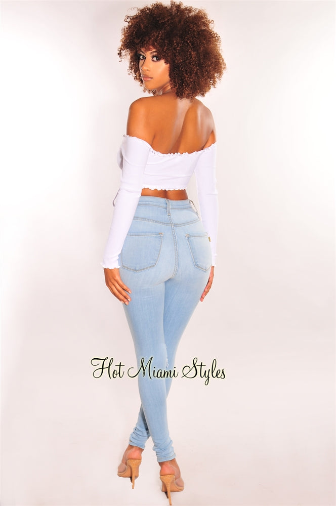 white ribbed off shoulder top