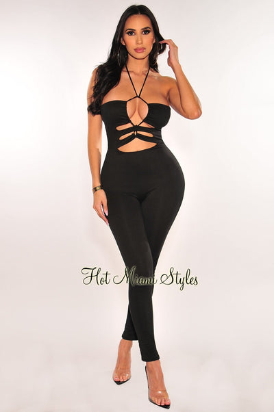 Black Elastic Straps Crisscross Palazzo Jumpsuit – Hot Miami Styles