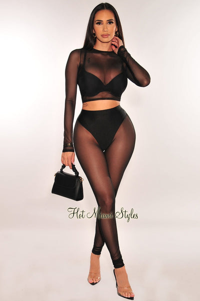 Sheer Bodysuits, Inc Black, Mesh & Long Sleeve