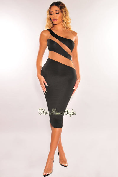 Black Mesh Spaghetti Strap Plunge V Wire Dress – Hot Miami Styles