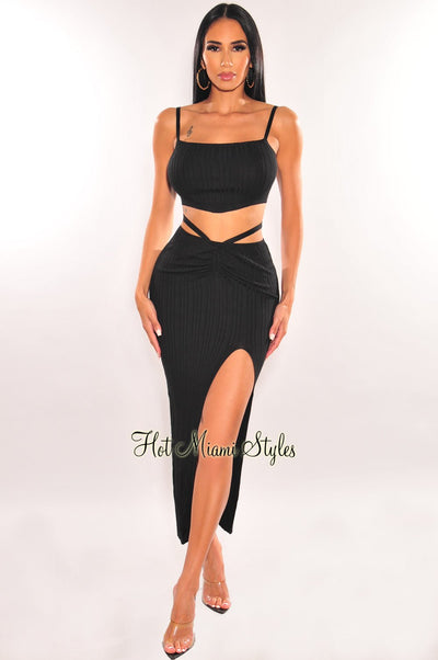 Taupe Metallic Ribbed Knit Halter Skirt Two Piece Set – Hot Miami Styles