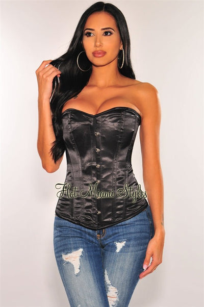 Black Floral Lace Ruffle Off Shoulder Boned Corset Top - Hot Miami Styles