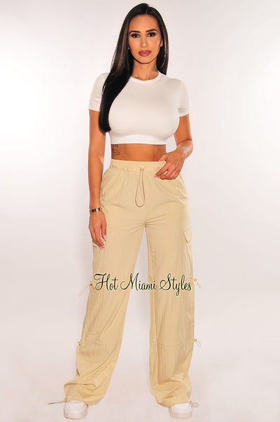 Malibu Satin High Waist Wide Leg Cargo Pant - Black