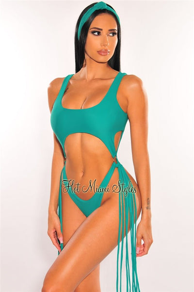 RMH106 - Shiny Matrix Cutout Bathing Suit