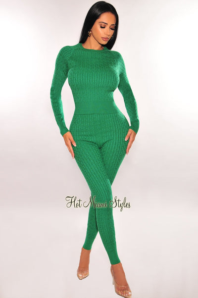Hunter Green Ribbed TurtleNeck Underwire Sleeveless Pants Two