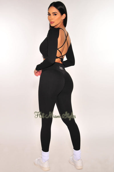 HMS Fit: Olive Padded Knotted High Waist Butt Lifting Leggings Two Piece Set