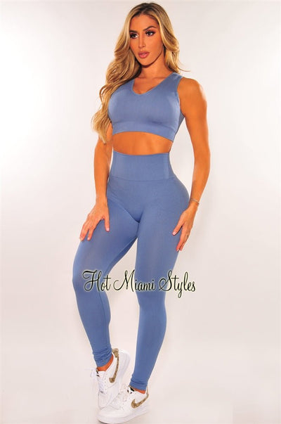 Maya Micro Ribbed Leggings - Dusty Blue – Modfit Boutique