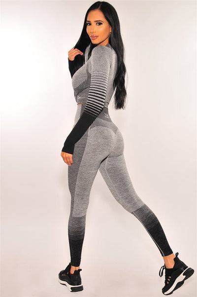 HMS Fit: Blue Marl Squared Neck Long Sleeve Leggings Two Piece Set