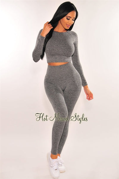 HMS Fit: Black Padded Long Sleeve Lace Up Back Scrunch Butt Leggings Two  Piece Set