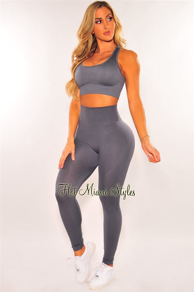 HMS Fit: Baby Blue Racerback Butt Lifting Leggings Two Piece Set - Hot  Miami Styles