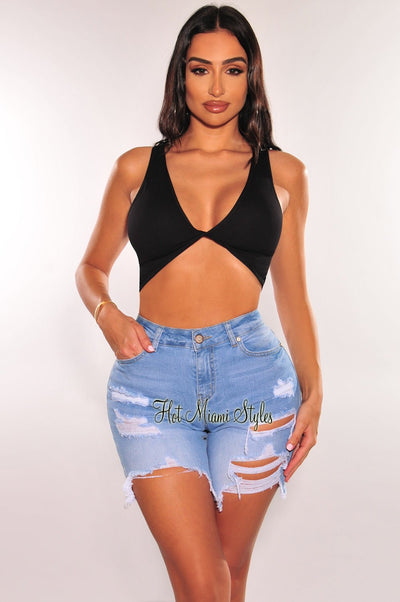 Black Ribbed Collared Wrap Crop Top Palazzo Pants Two Piece Set – Hot Miami  Styles