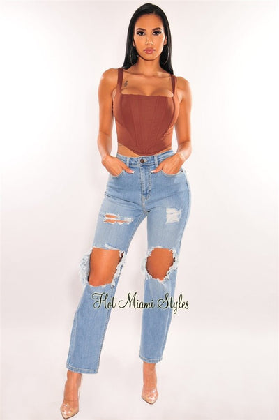 Vertigo Boyfriend Fit Ripped Blue Denim Jeans - 99 Rands