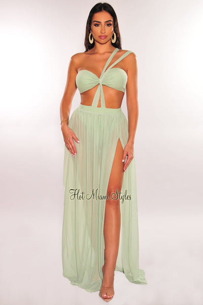 FLORENTINE SET DRESS Halter Tie Back Dress with Slit Maxi Skirt (Old Rose  SC Silk)