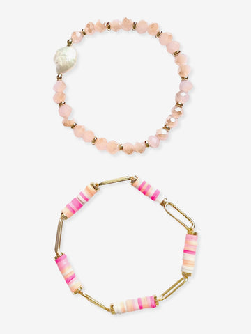 Pink + Gold Beaded Bracelet