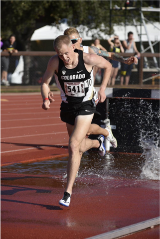 Connor races a steeplechase in his college days.