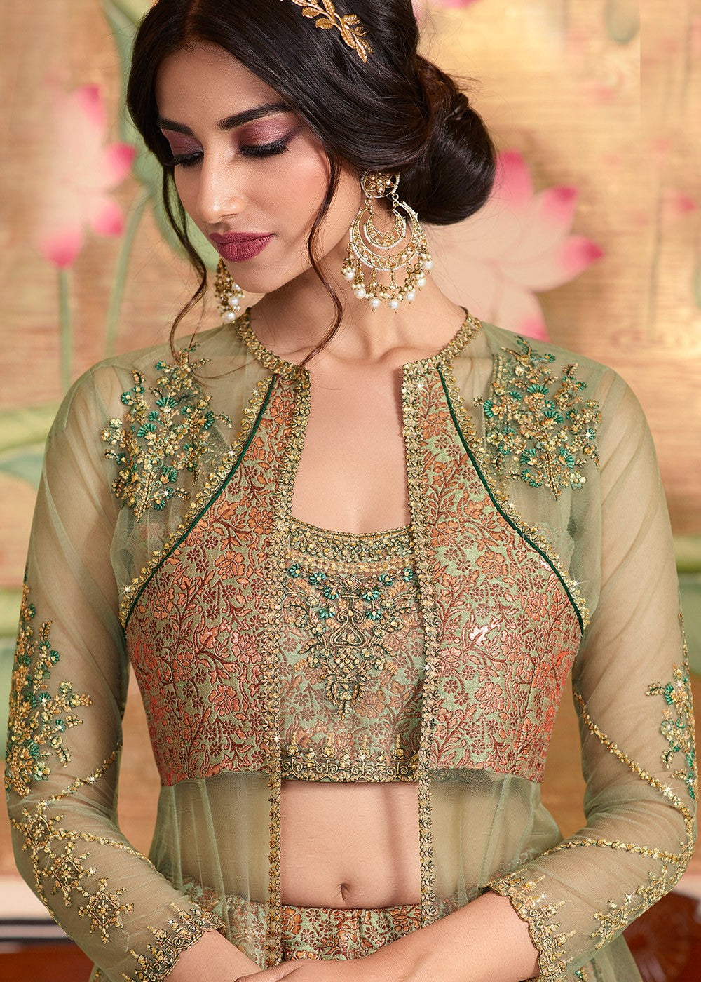 ghagra choli with long jacket