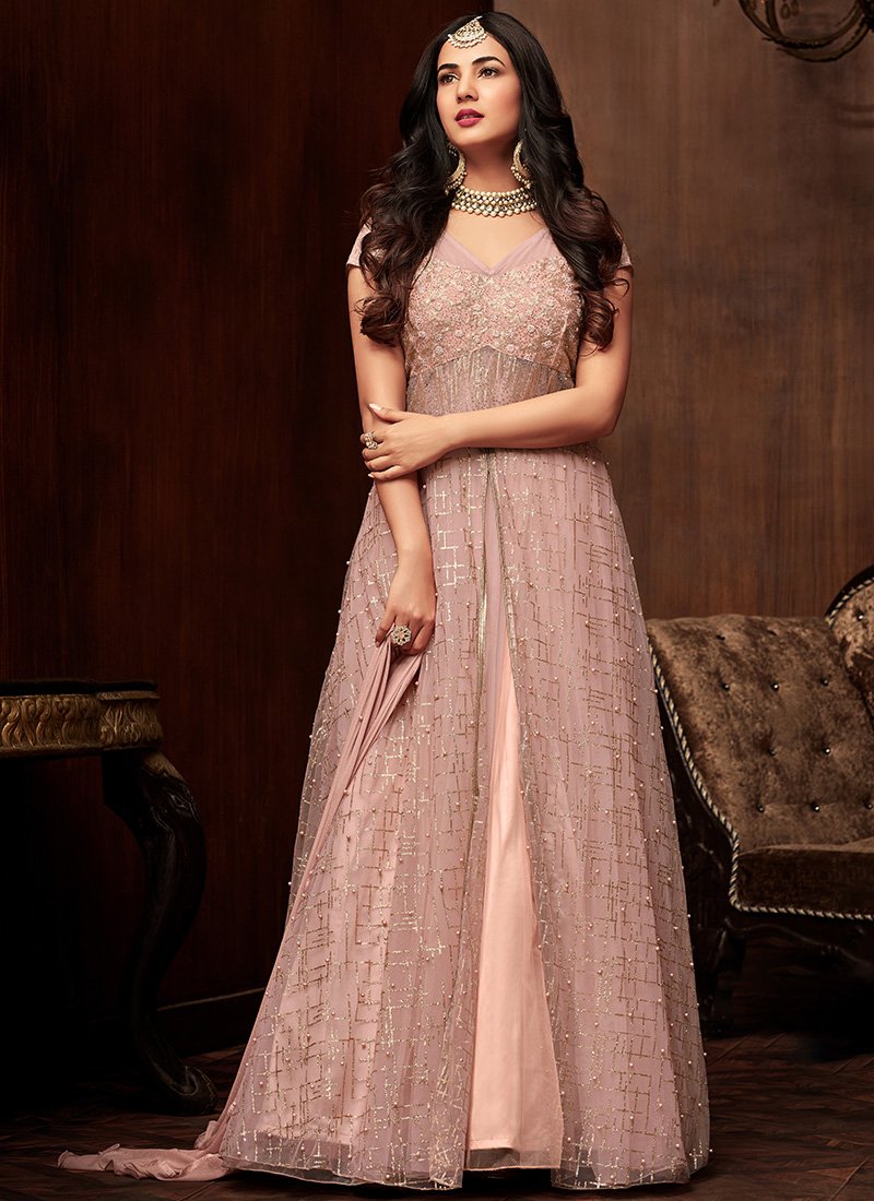 net anarkali gown