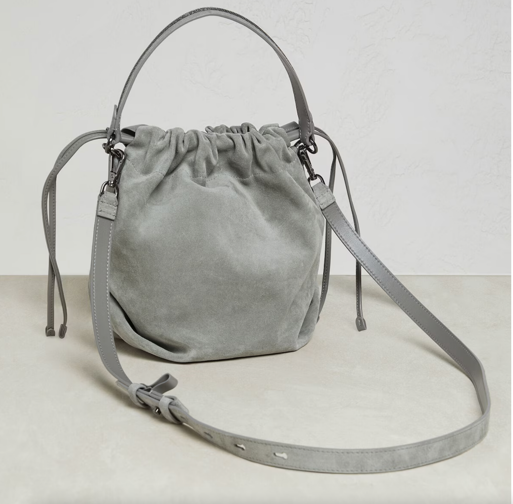 Clare V Henri Small Leather-trimmed Velvet Bucket Bag