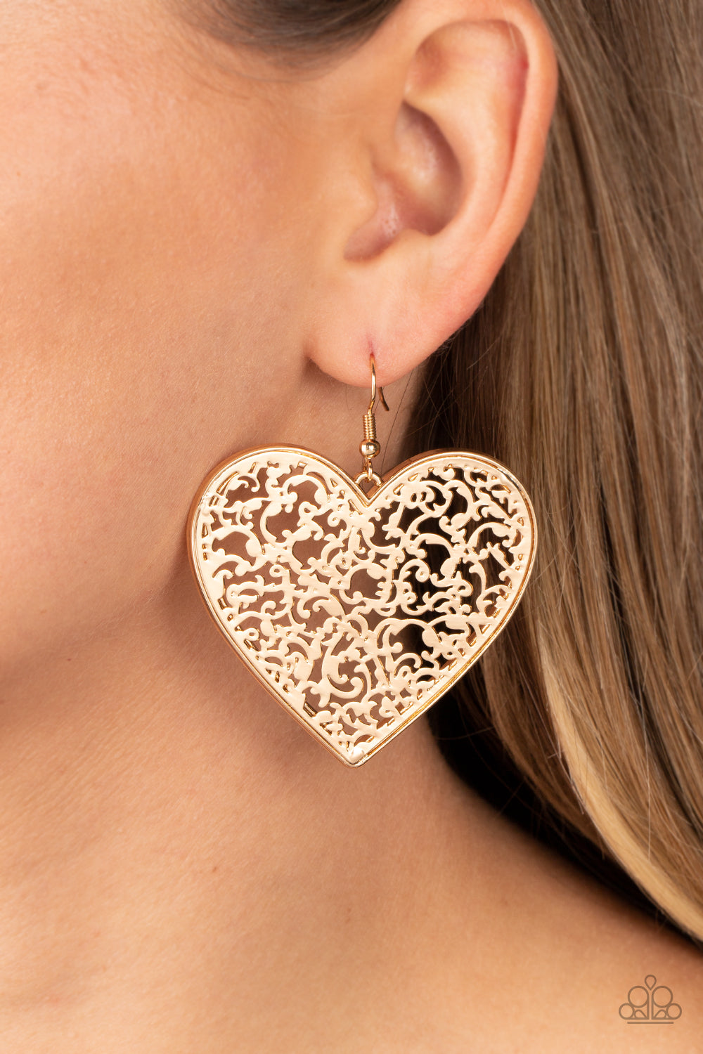 Burnished Beau Gold Heart Hoop Earrings - Paparazzi Accessories
