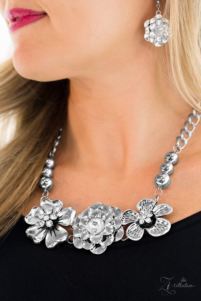 Abloom - Zi Collection - 2017 Paparazzi Silver Flower Statement Neckla