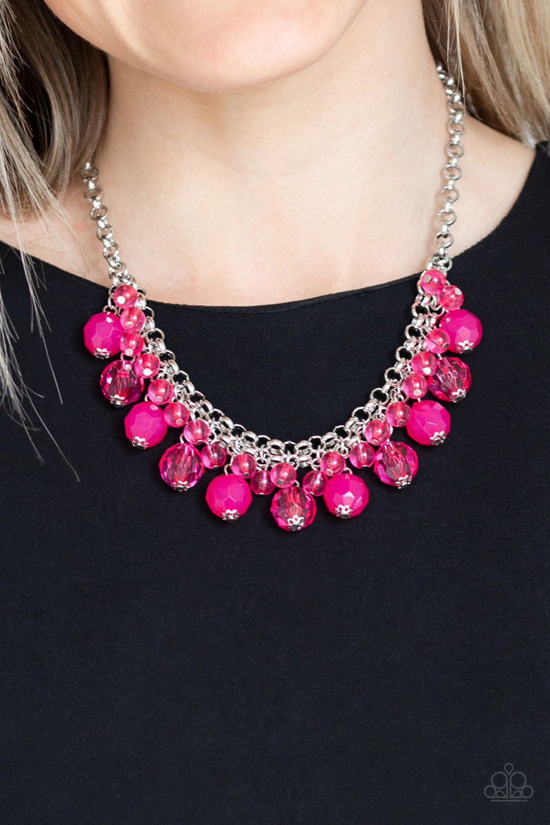 Fiesta Fabulous - Paparazzi - Pink Glassy Bead Silver Necklace – Sugar