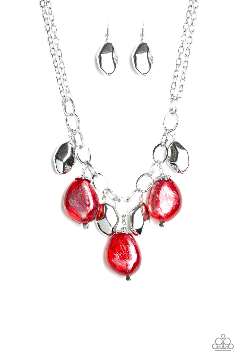 Looking Glass Glamorous - Paparazzi - Red and Silver Oversized Bead Ne ...