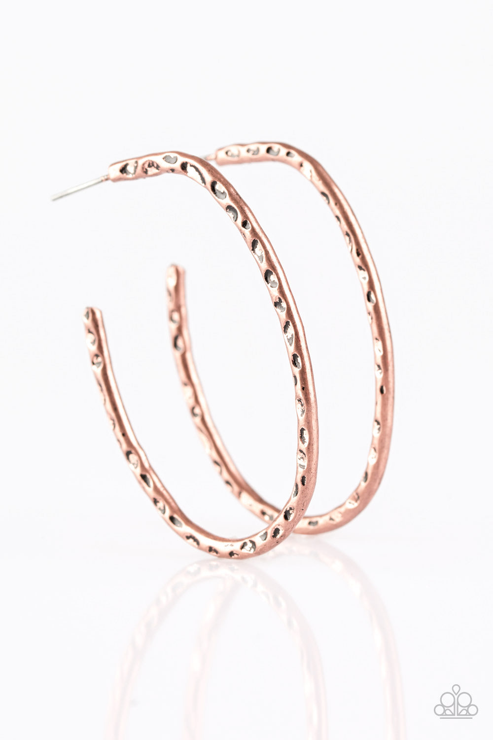 Copper Hammered Oval Hoop Earrings 