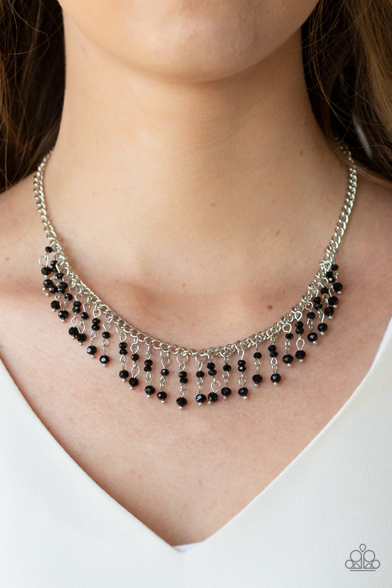 Sporadic Sparkle - Paparazzi - Black Bead Silver Fringe Necklace ...