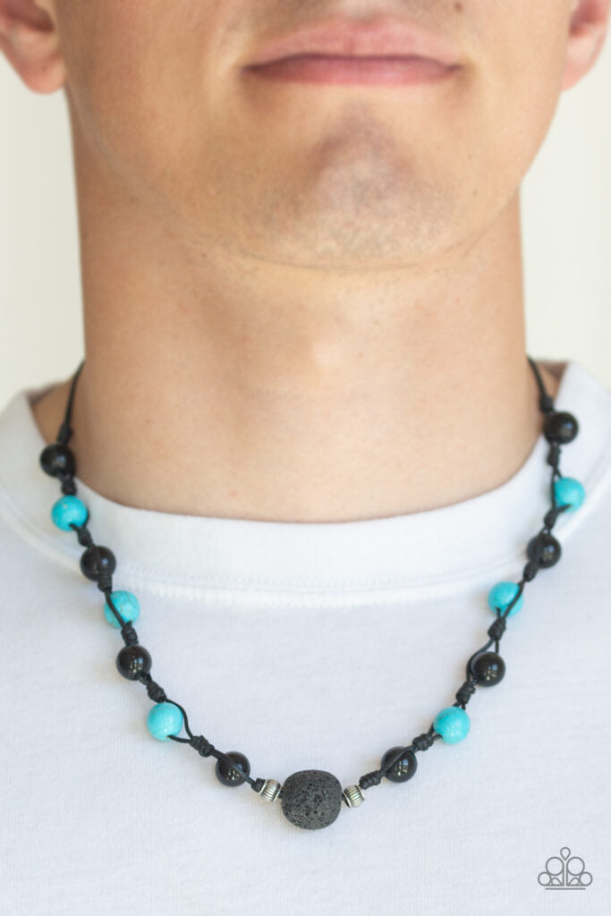 Desert Guide - Paparazzi - Blue Turquoise and Black Lava Bead Cording Urban Necklace