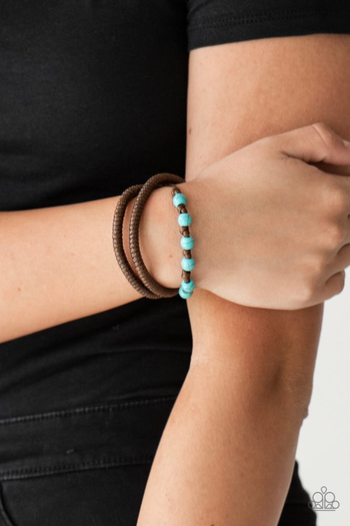 Paparazzi Desert Quest - Blue Turquoise Stone Brown Cord Urban Bracelet