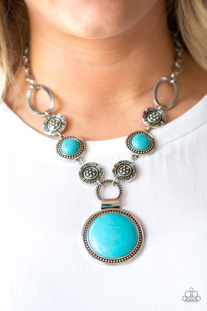 Sedona Drama - Paparazzi - Blue Turquoise Stone Silver Necklace
