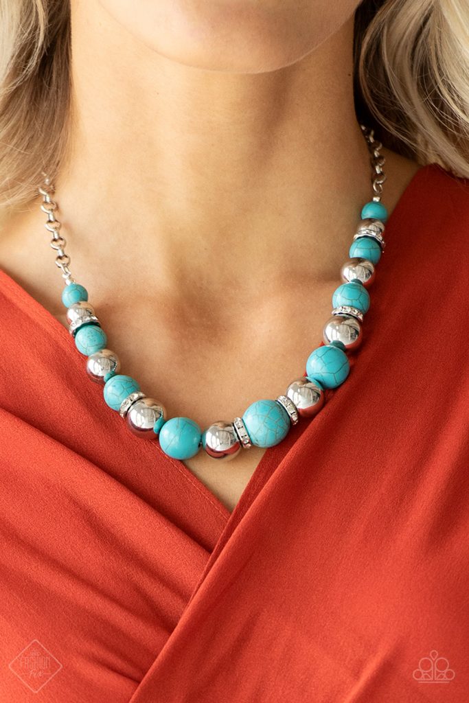 The Ruling Class - Paparazzi - Blue Turquoise Bead Silver Necklace - Fashion Fix February 2019