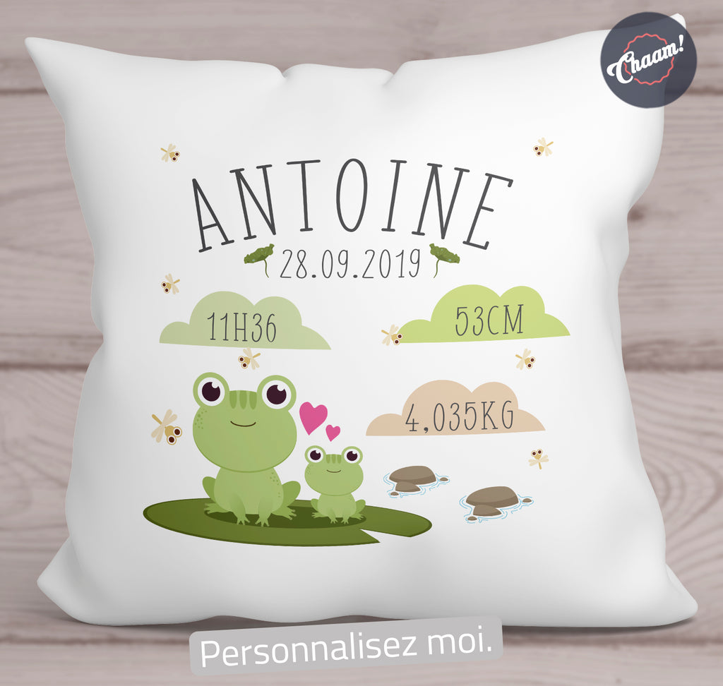 Coussin Naissance Bebe Personnalise Grenouille Chaam Creations