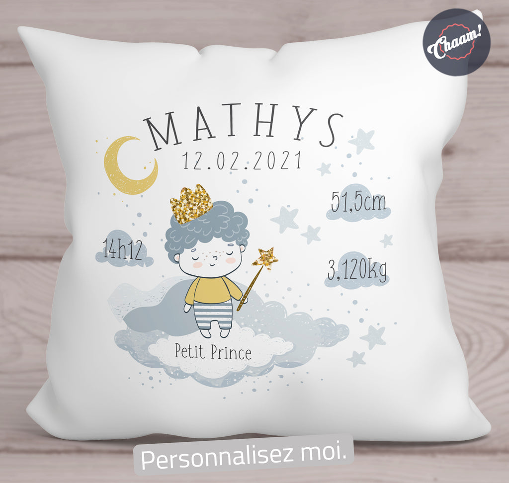 Coussin Naissance Personnalise Petit Prince Dans Les Nuages Chaam Creations