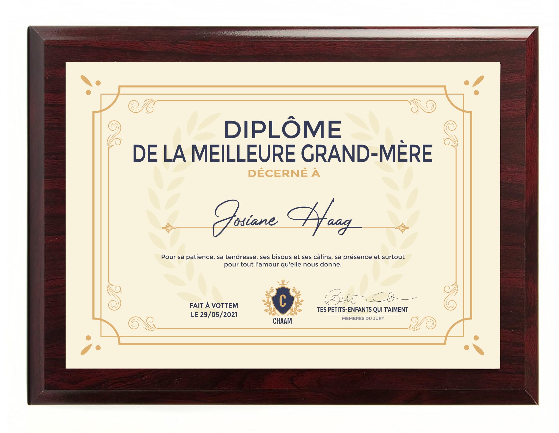 Diplome De La Meilleure Mamie Cadeau Personnalise Grand Mere Chaam Creations