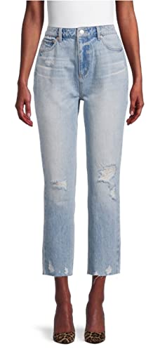 No Boundaries Junior's Light Wash High Rise Destructed Cropped Jeans - Size 9