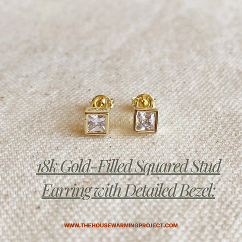 18k Gold-Filled Squared Stud Earring with Detailed Bezel